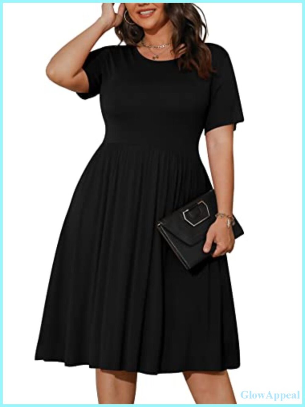 Plus Size Casual T-Shirt Dress Short Sleeve Empire Waist Loose Fit with Pockets